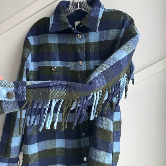 Joie Shacket Plaid Blue Green Relaxed Oversized Fit Button Front Shirt size M - Picture 4 of 6